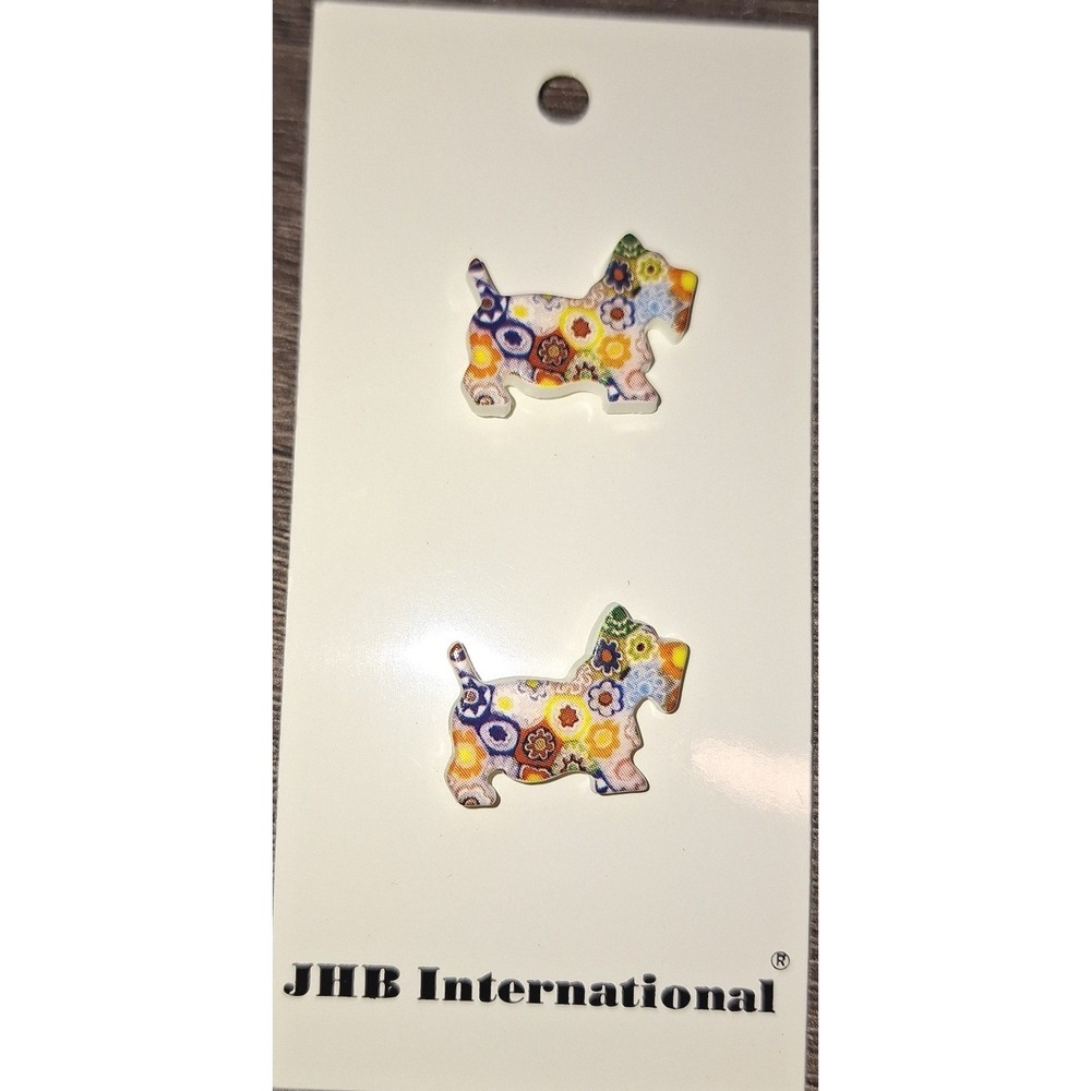 JHB International Scottie Dog Floral Buttons Made in Germany 7/8 Inch 20035 2pc